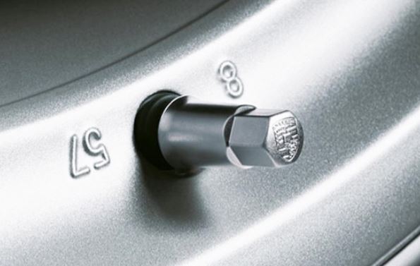 Porsche Crested Tyre Valve Caps (w/ Rubber stemmed valves)