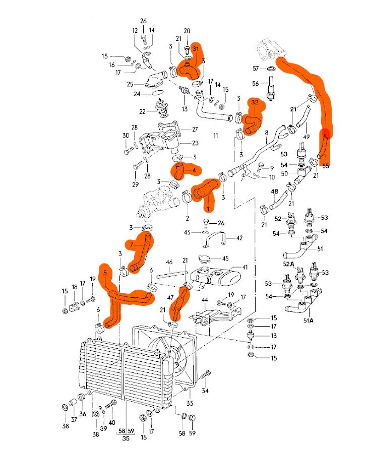 1986 Porsche 924 2.0L Coolant hose kit