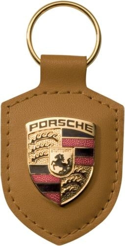 Porsche Key Tag with Crest (Genuine) - Tan