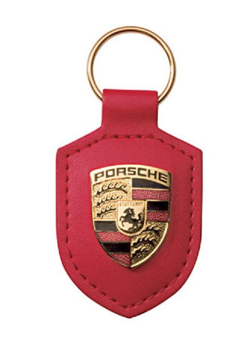 Porsche Key Tag with Crest (Genuine) - Red Leather