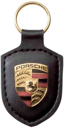 Porsche Key Tag with Crest - Black Leather